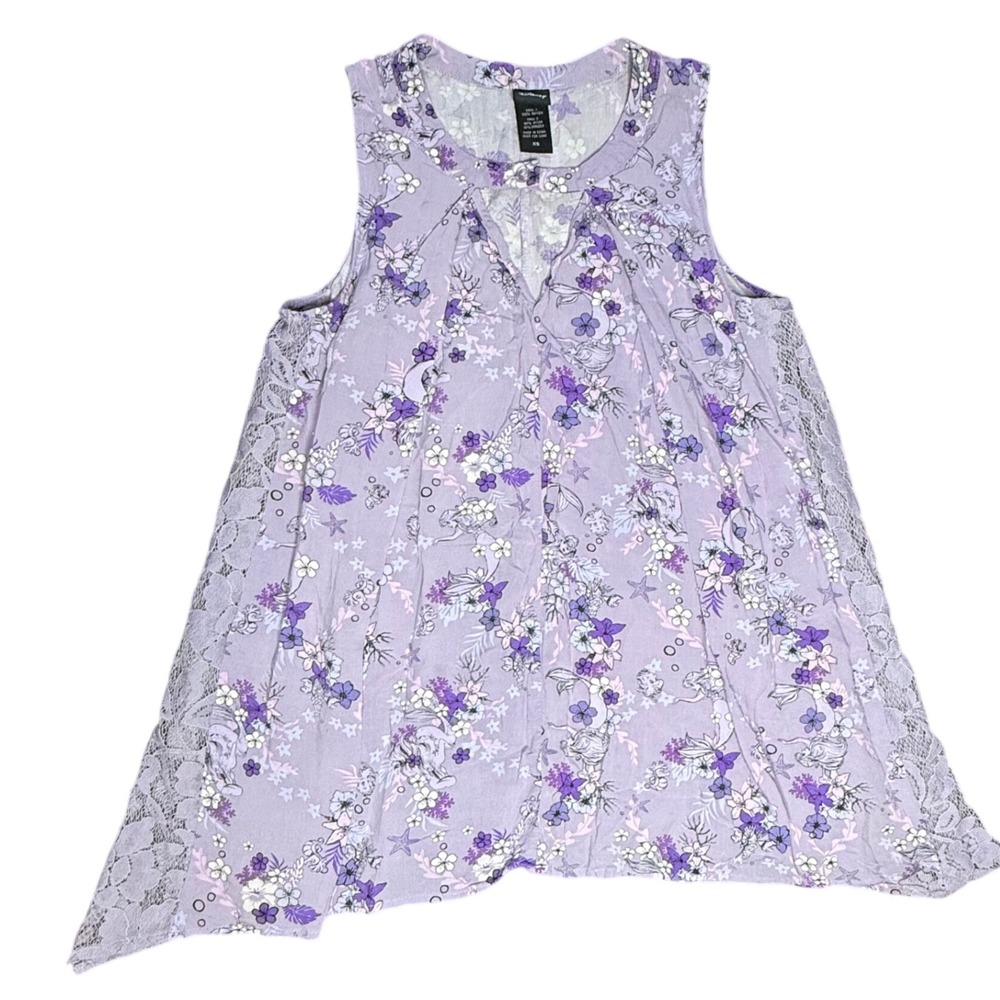 Disney Tank Top Little Mermaid Floral Lace Trim‎ Sleeveless XS